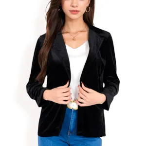 Anna-Kaci Women's Velvet Blazer With Notch Collar And Front Pockets