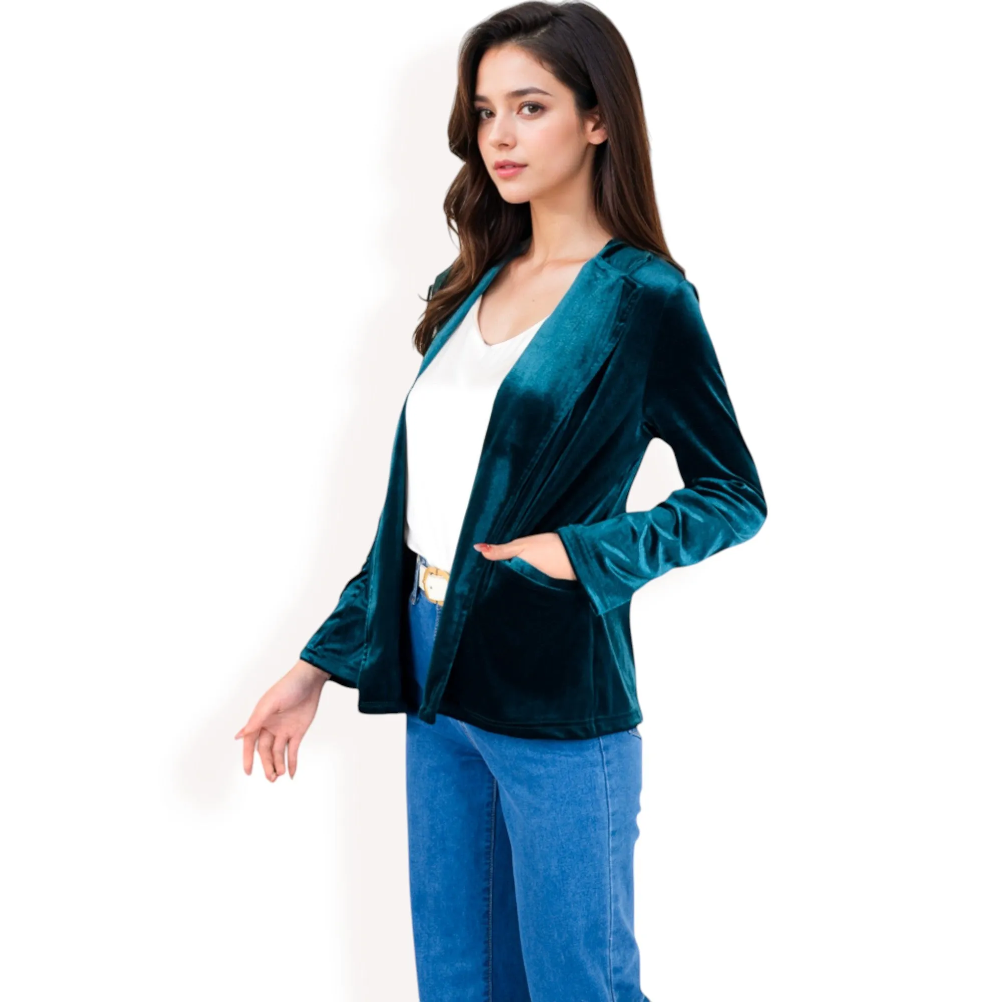 Anna-Kaci Women's Velvet Blazer With Notch Collar And Front Pockets