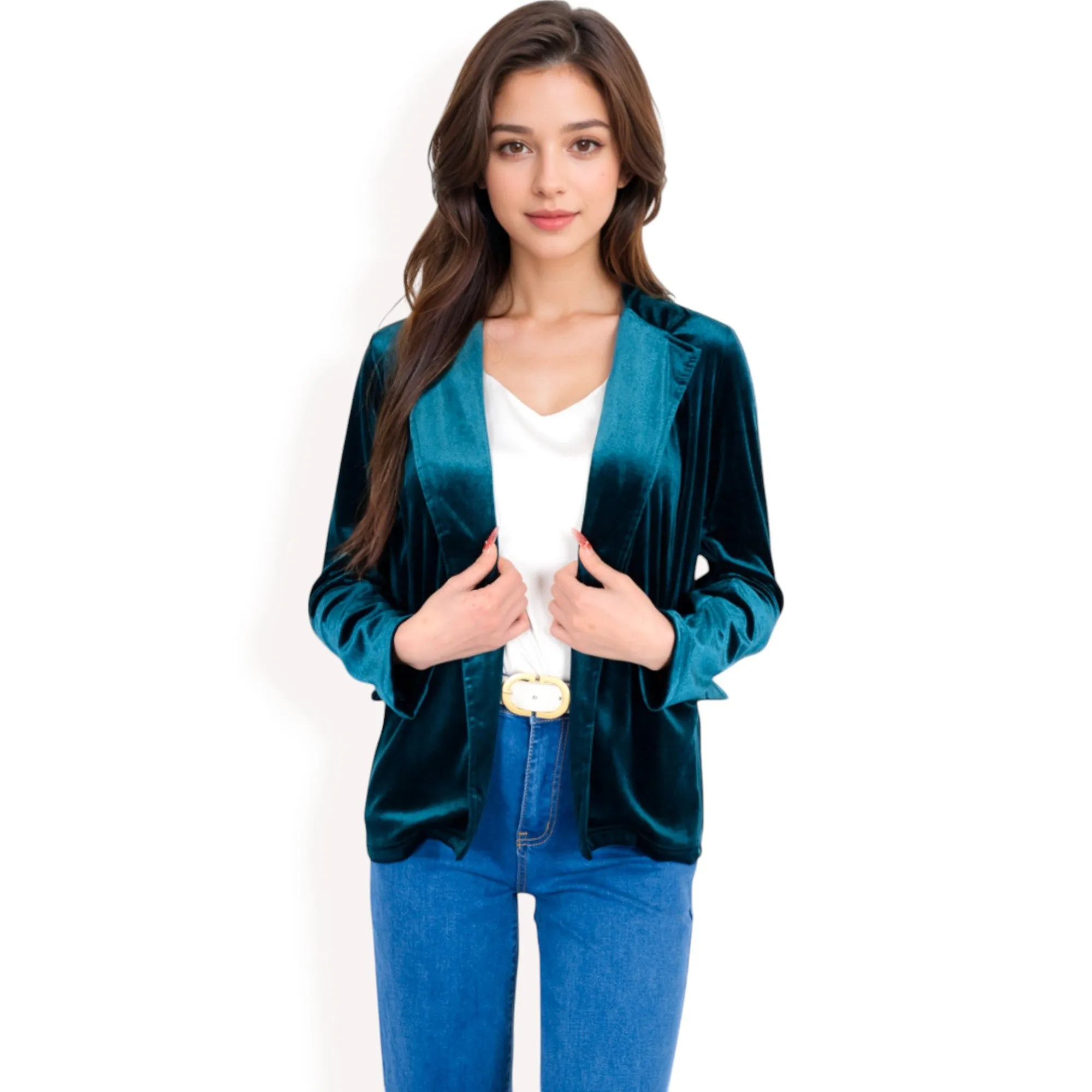 Anna-Kaci Women's Velvet Blazer With Notch Collar And Front Pockets