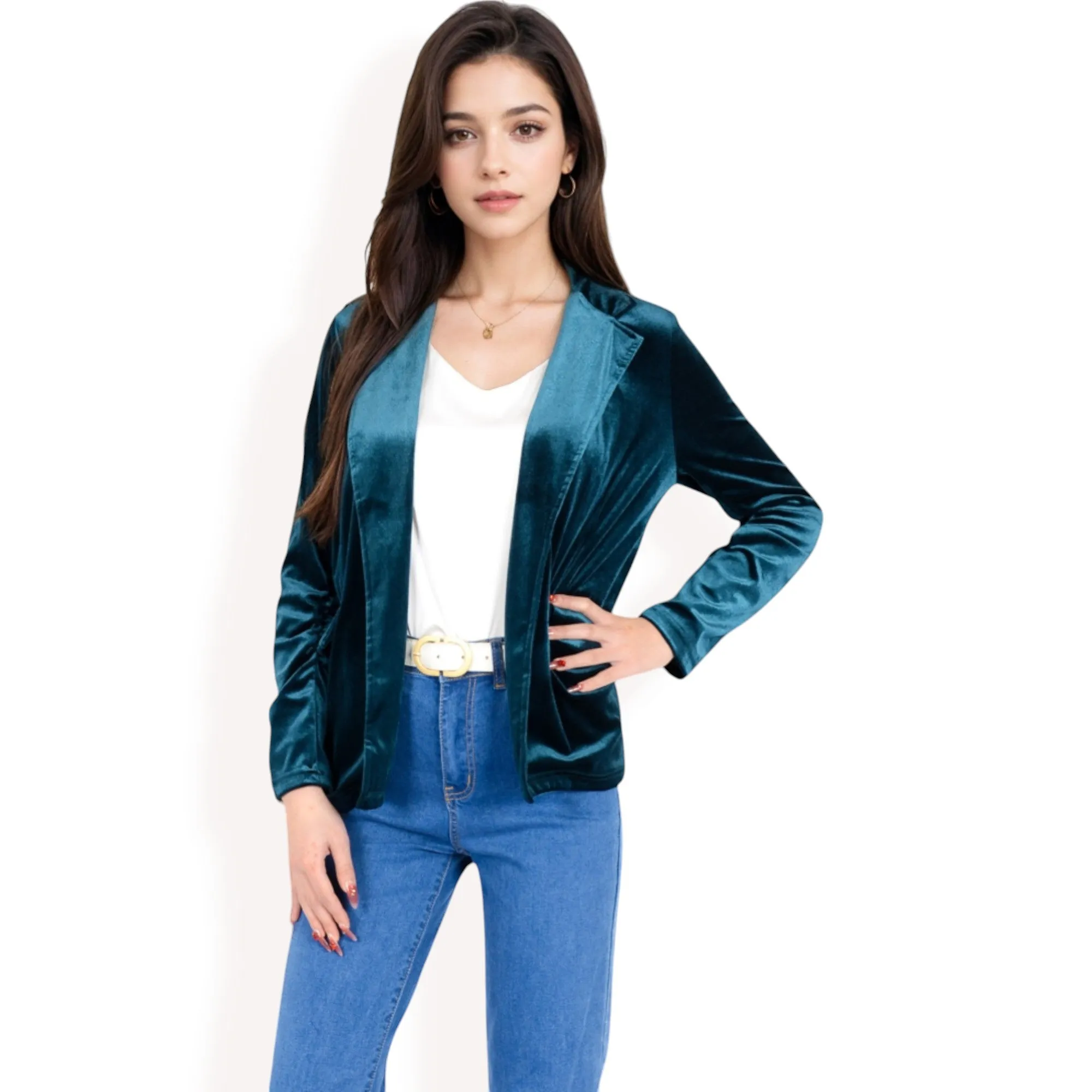 Anna-Kaci Women's Velvet Blazer With Notch Collar And Front Pockets