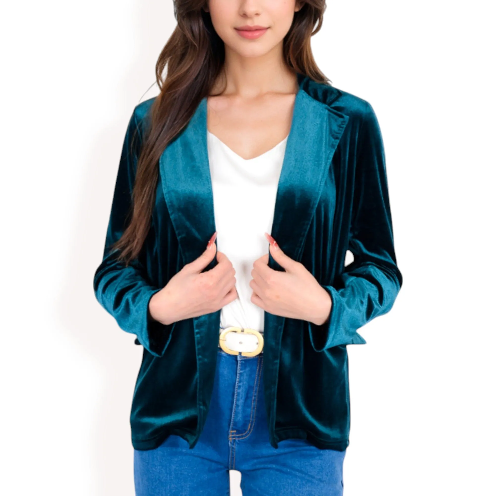 Anna-Kaci Women's Velvet Blazer With Notch Collar And Front Pockets