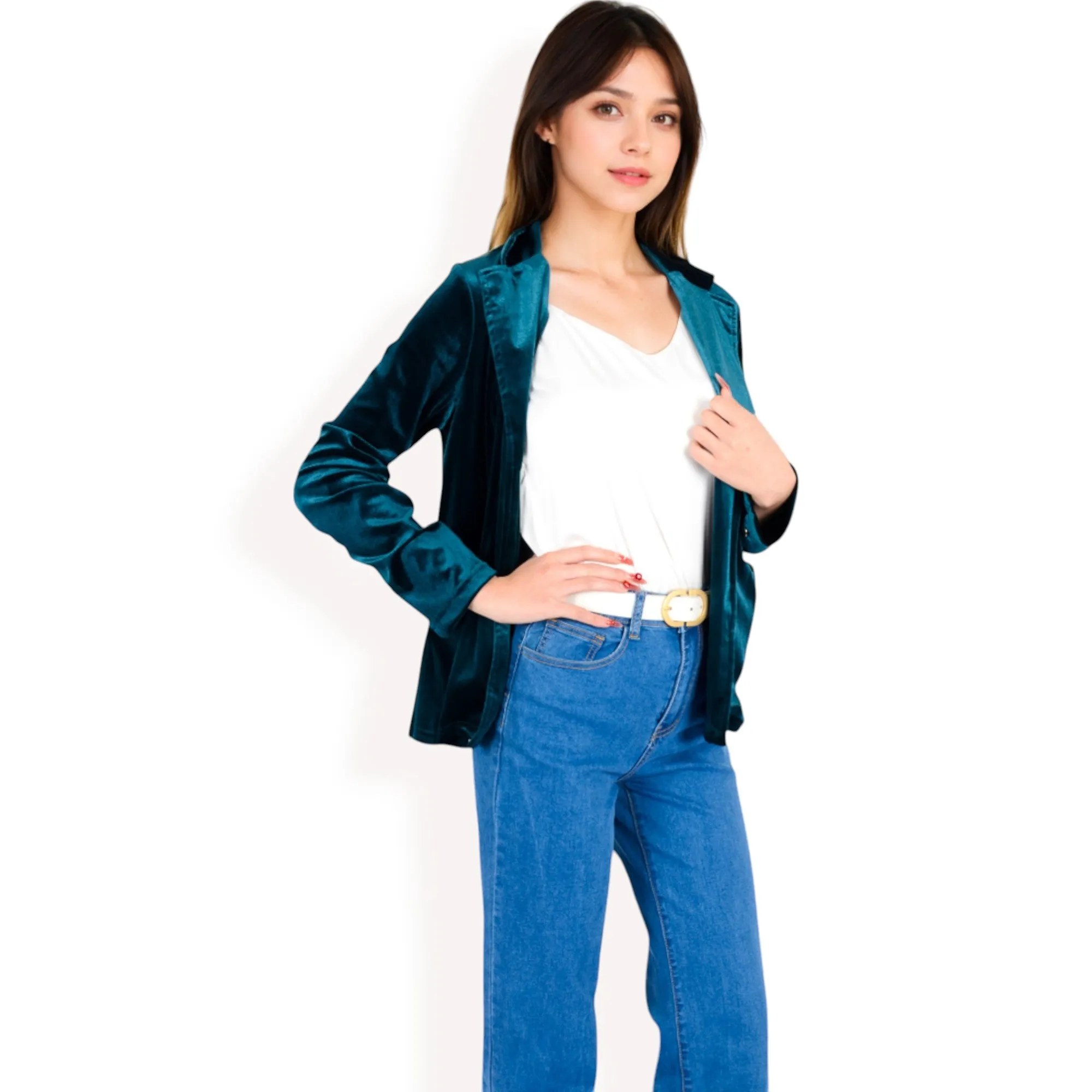 Anna-Kaci Women's Velvet Blazer With Notch Collar And Front Pockets