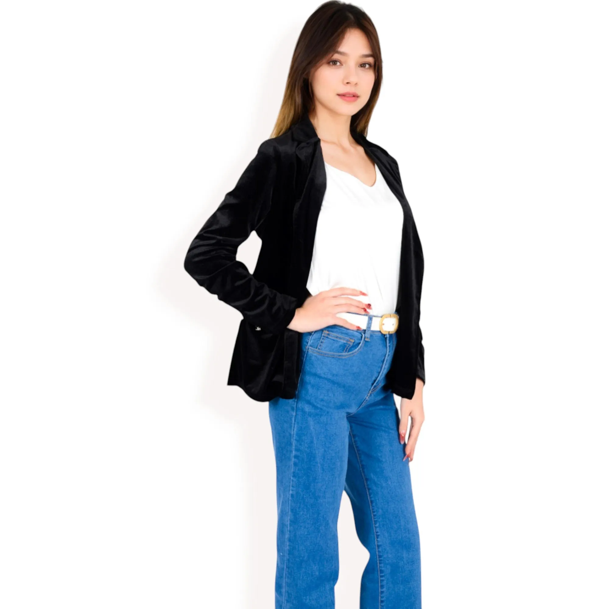 Anna-Kaci Women's Velvet Blazer With Notch Collar And Front Pockets