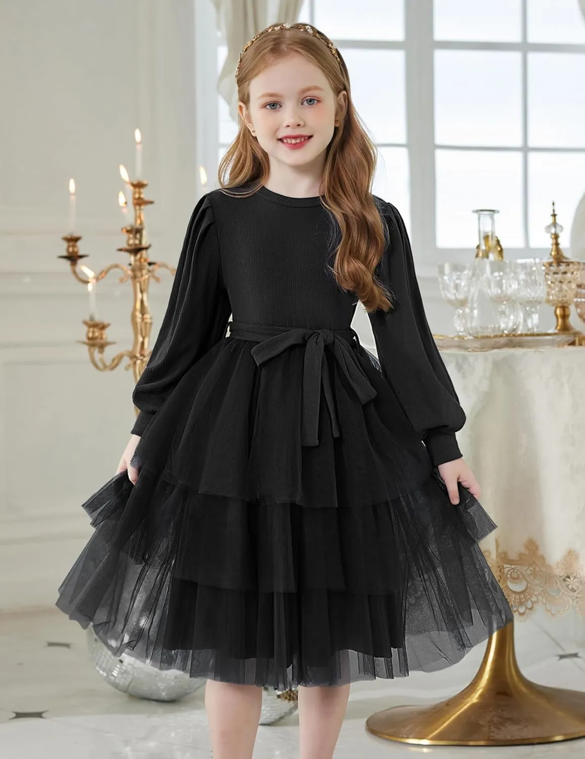 Arshiner Toddler Sweater Dress Little Girls Tutu Fall Winter Puff Tulle Dresses