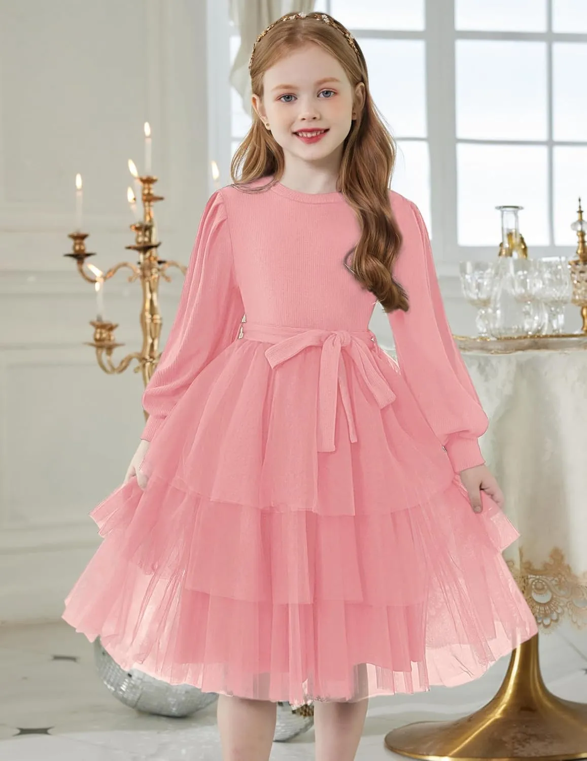 Arshiner Toddler Sweater Dress Little Girls Tutu Fall Winter Puff Tulle Dresses