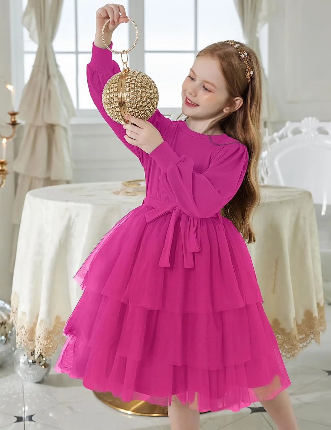 Arshiner Toddler Sweater Dress Little Girls Tutu Fall Winter Puff Tulle Dresses