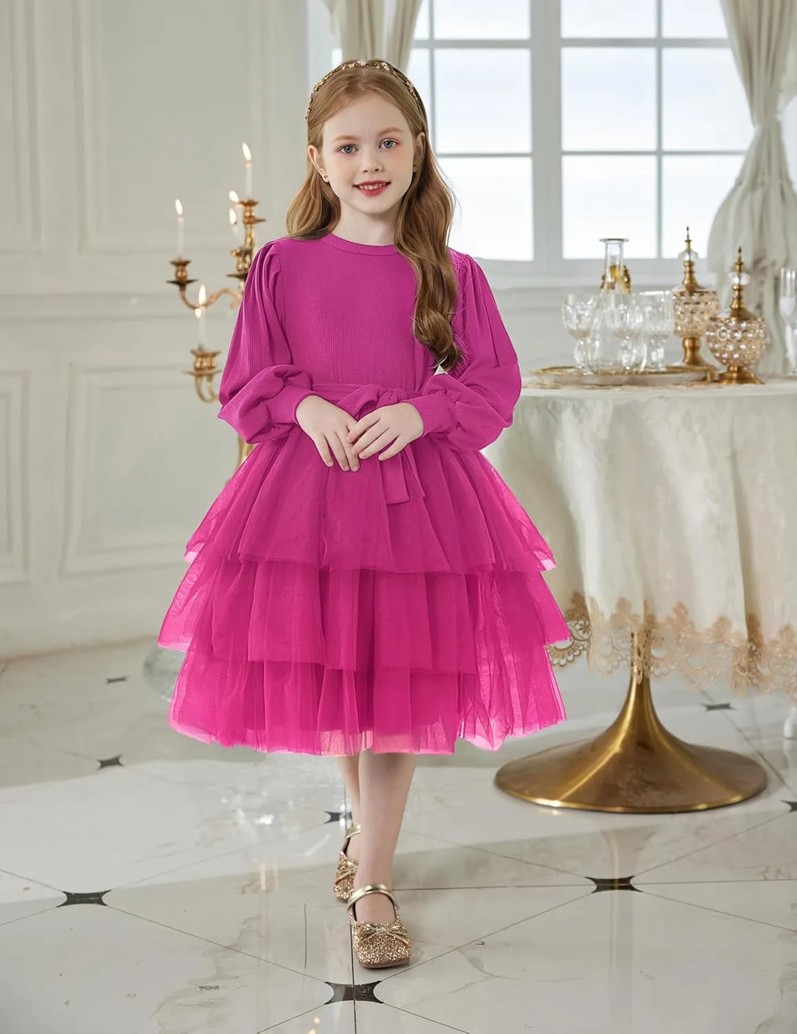 Arshiner Toddler Sweater Dress Little Girls Tutu Fall Winter Puff Tulle Dresses