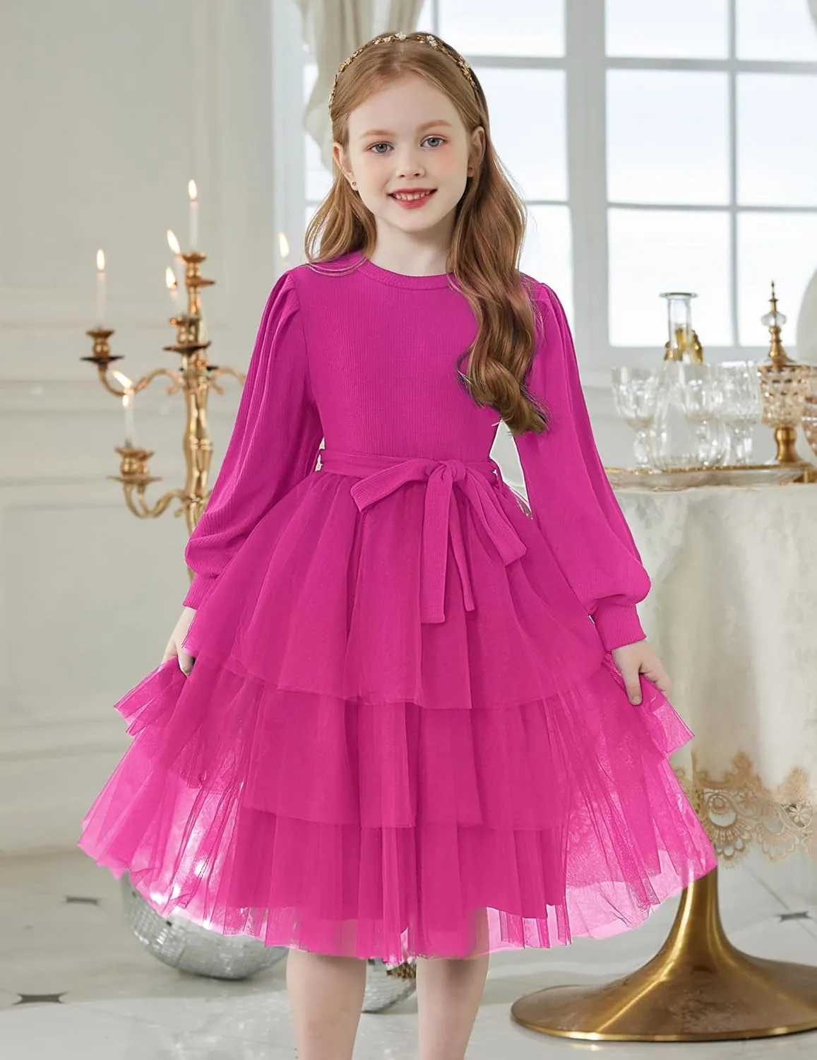 Arshiner Toddler Sweater Dress Little Girls Tutu Fall Winter Puff Tulle Dresses