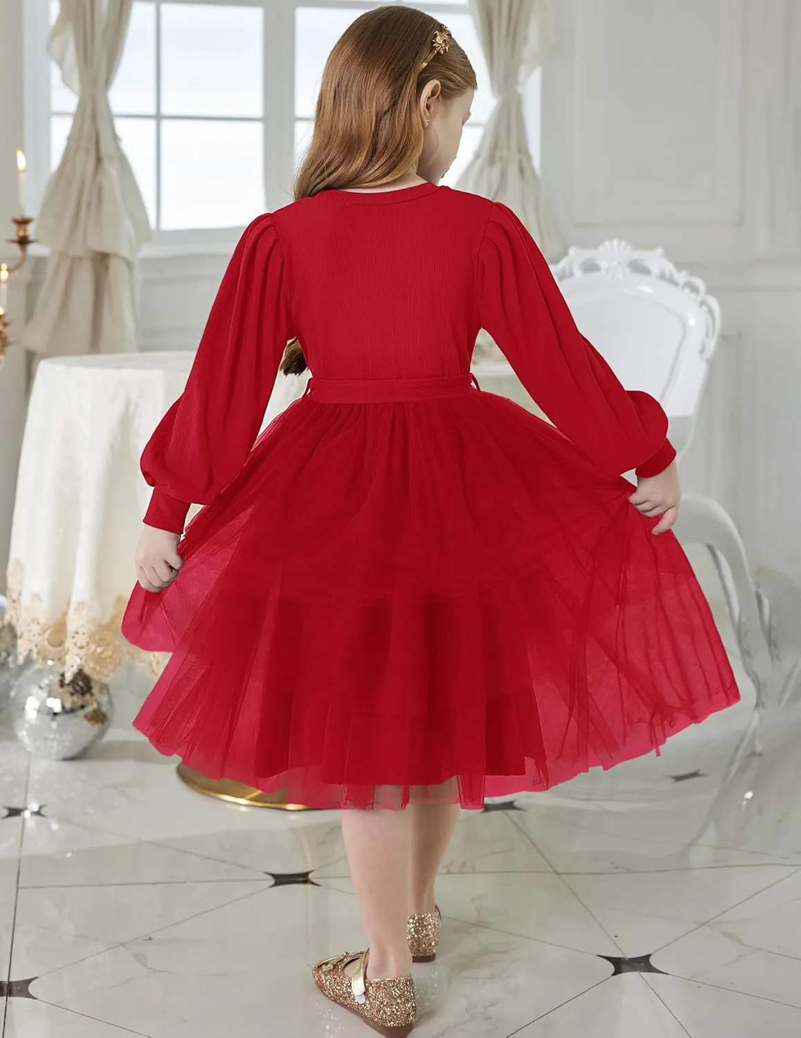 Arshiner Toddler Sweater Dress Little Girls Tutu Fall Winter Puff Tulle Dresses