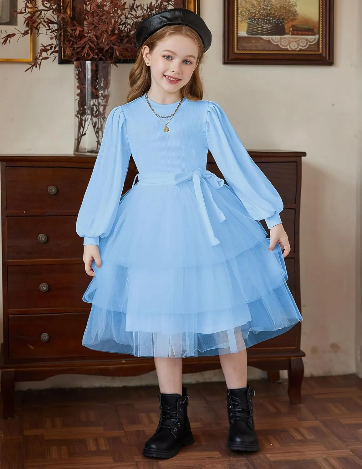 Arshiner Toddler Sweater Dress Little Girls Tutu Fall Winter Puff Tulle Dresses