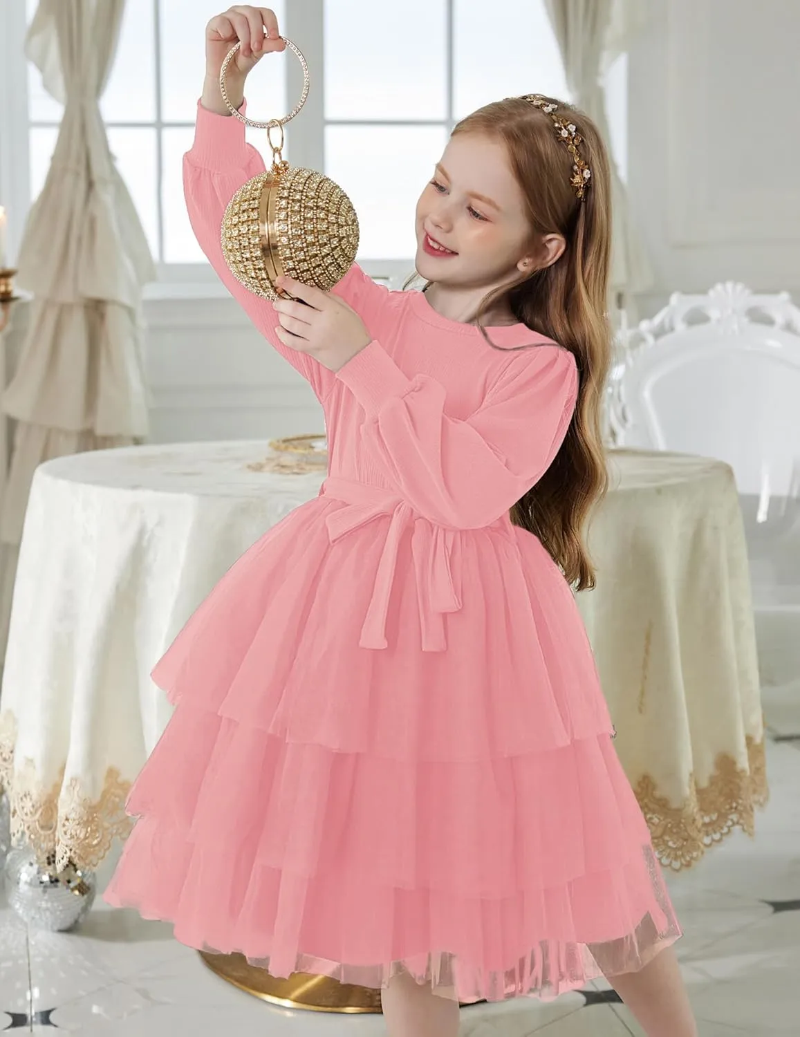 Arshiner Toddler Sweater Dress Little Girls Tutu Fall Winter Puff Tulle Dresses