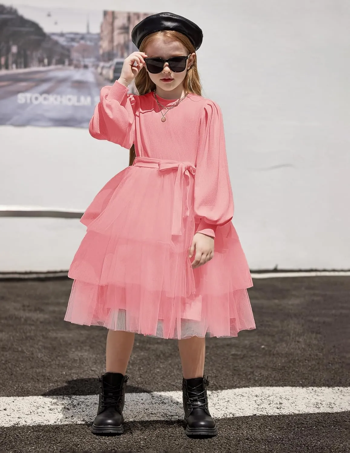 Arshiner Toddler Sweater Dress Little Girls Tutu Fall Winter Puff Tulle Dresses