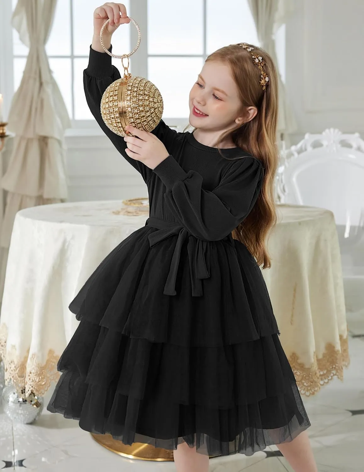 Arshiner Toddler Sweater Dress Little Girls Tutu Fall Winter Puff Tulle Dresses