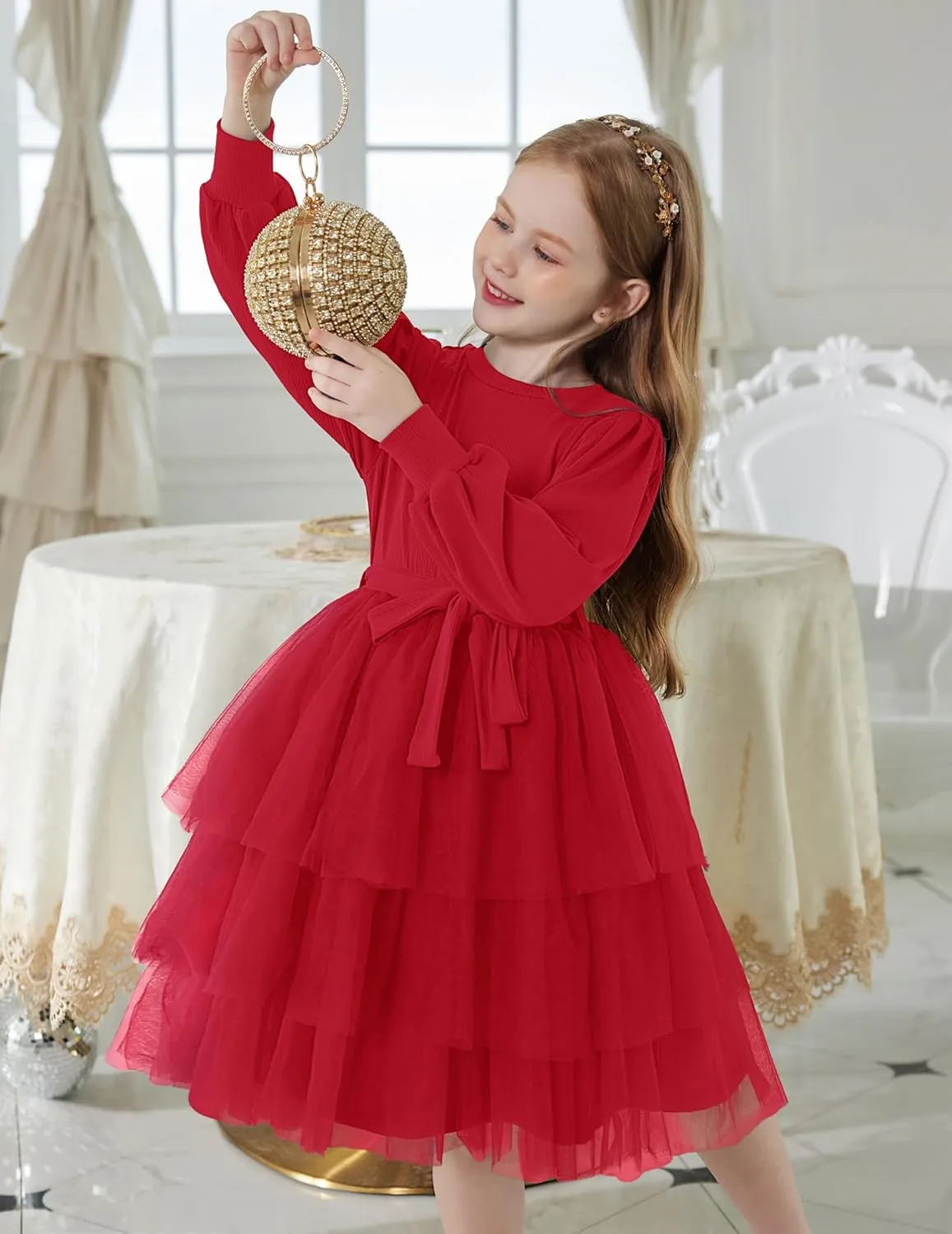 Arshiner Toddler Sweater Dress Little Girls Tutu Fall Winter Puff Tulle Dresses