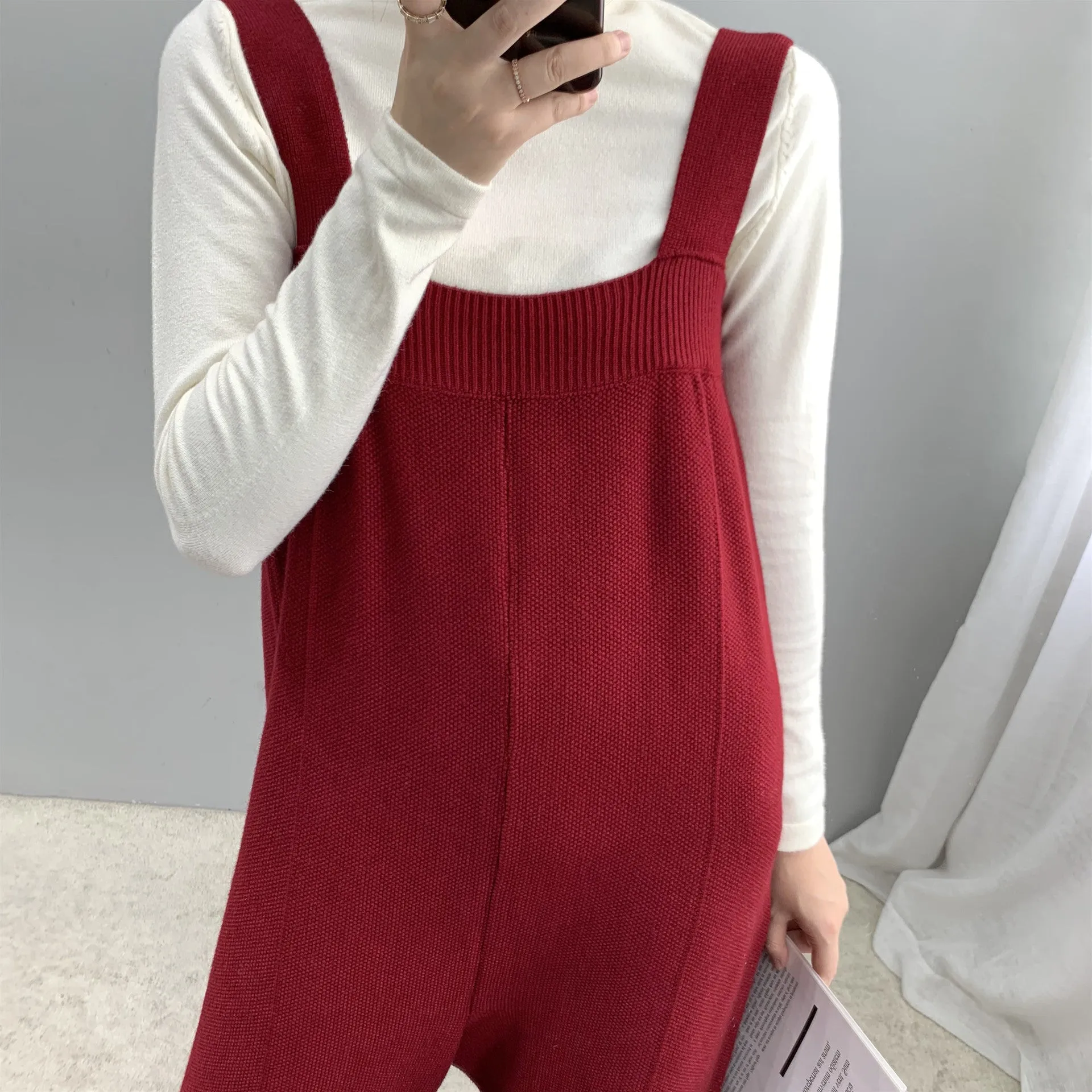 Autumn winter thickened wide leg knitted jumpsuit