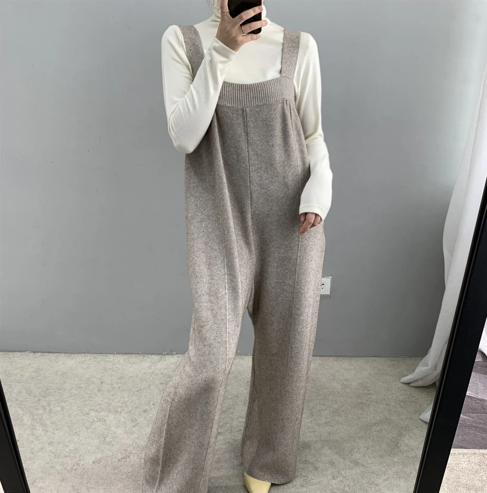 Autumn winter thickened wide leg knitted jumpsuit