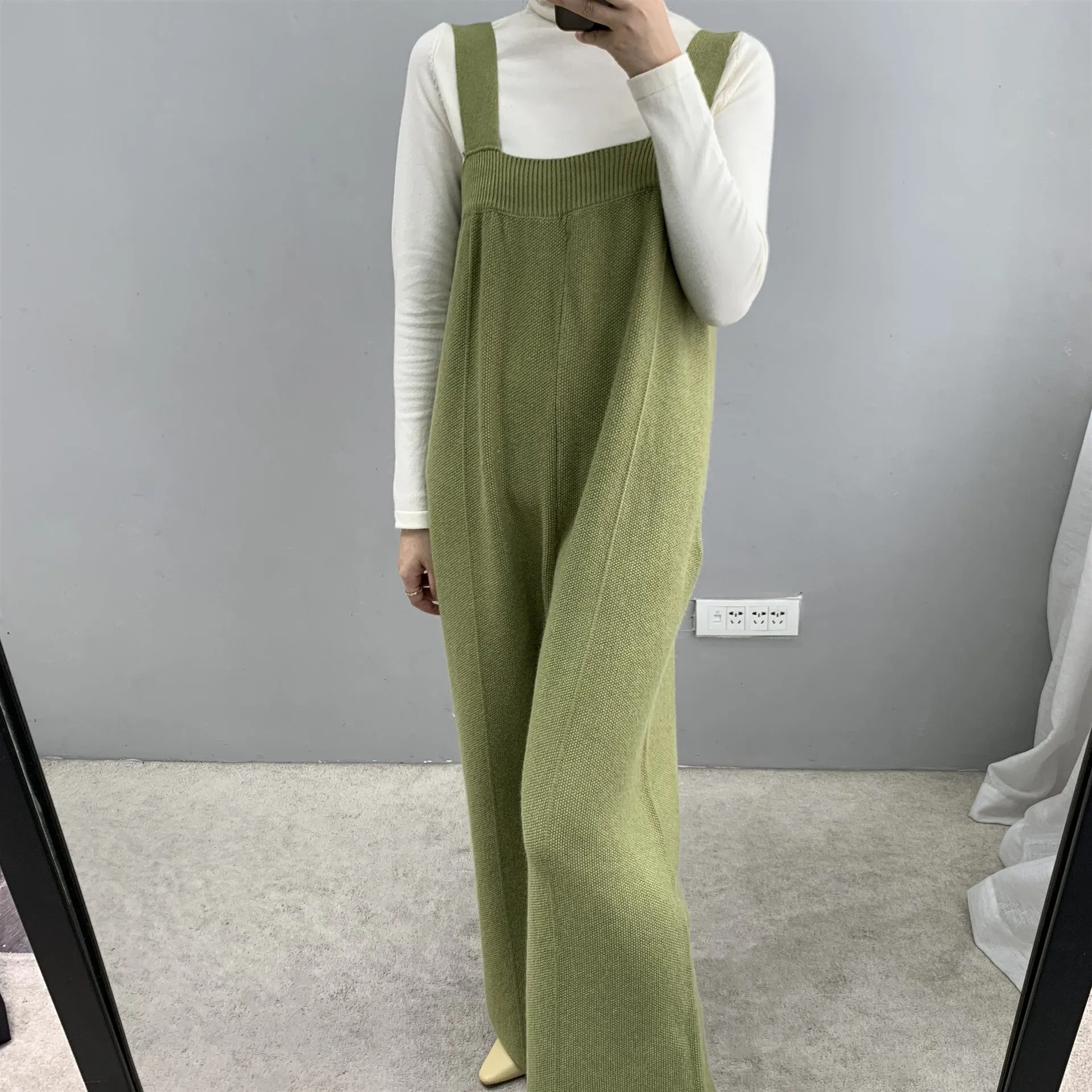 Autumn winter thickened wide leg knitted jumpsuit