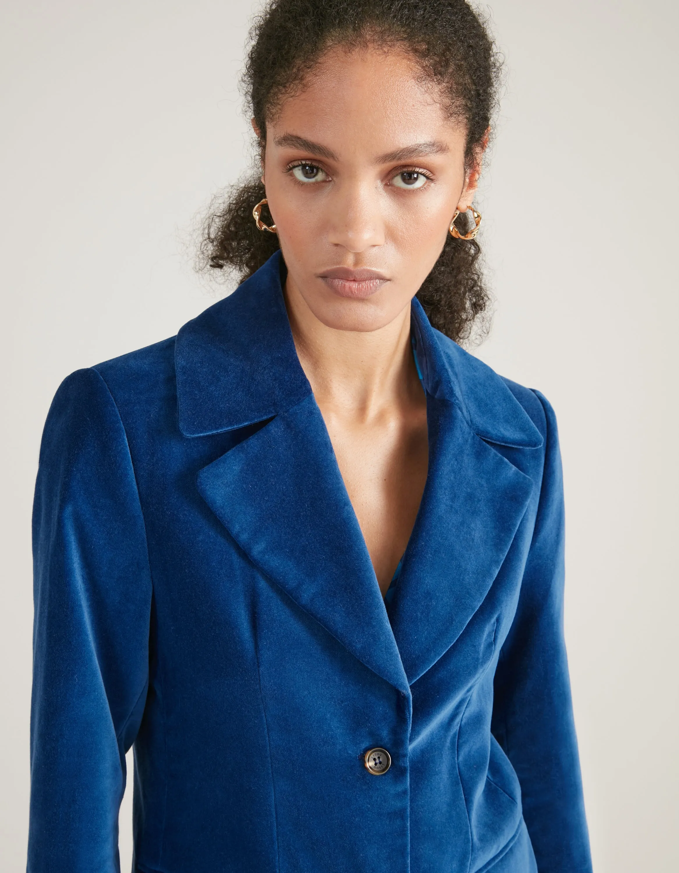 Bianca Midnight Blue Single Breasted Velvet Jacket