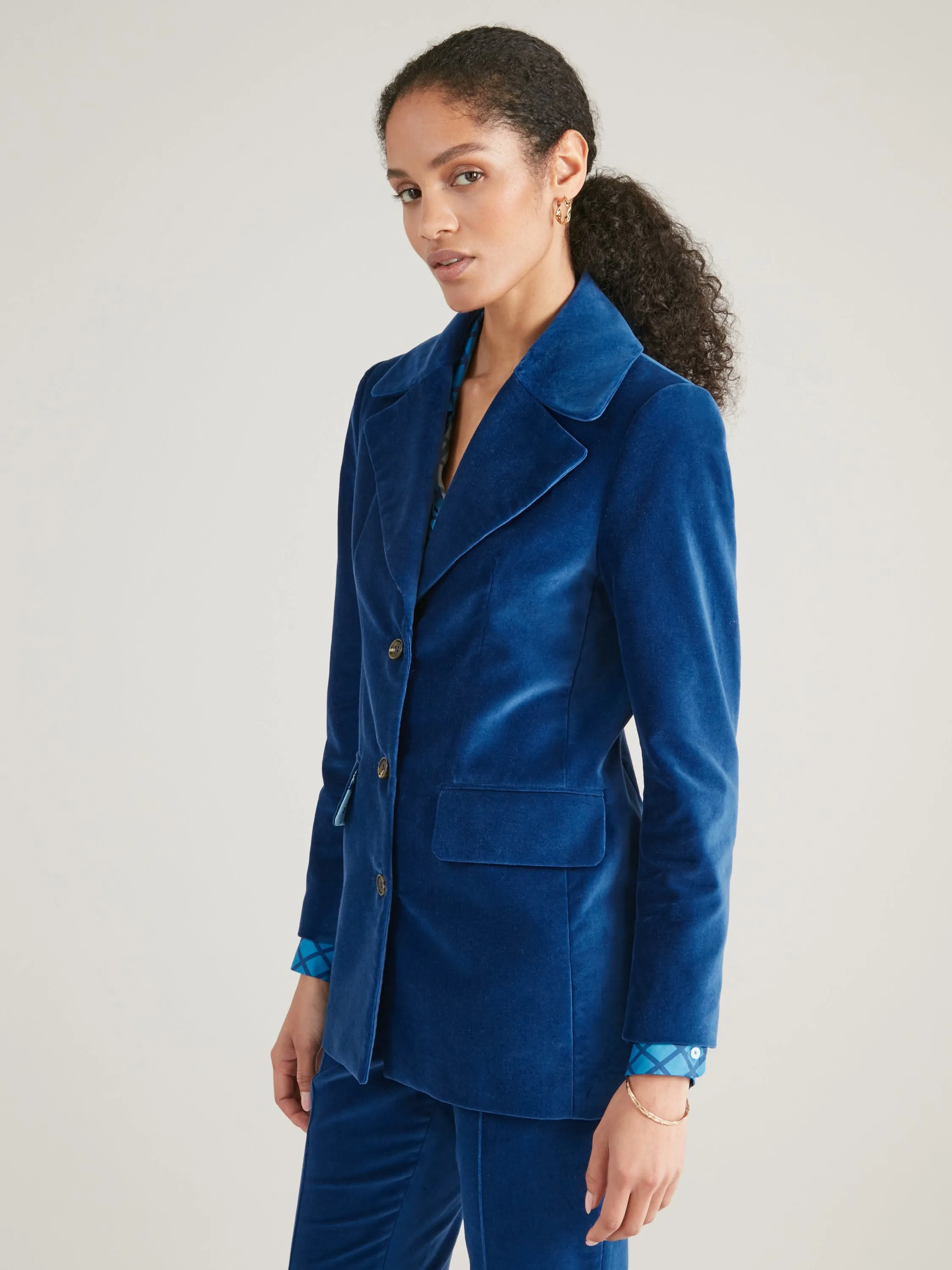 Bianca Midnight Blue Single Breasted Velvet Jacket