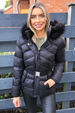 Black Padded Belted Puffer Jacket