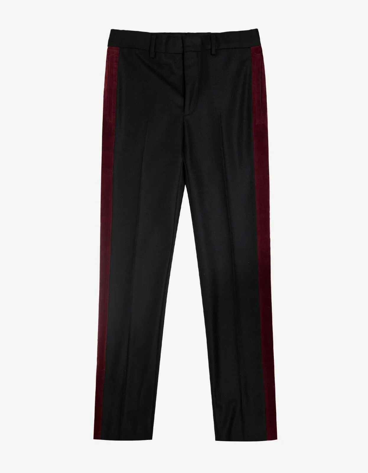 Black Wool Trousers with Burgundy Trim