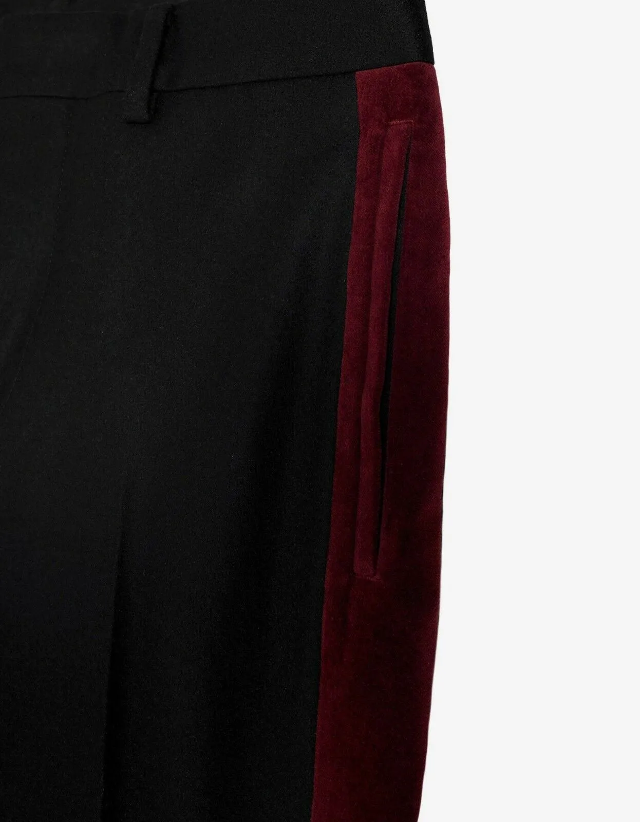 Black Wool Trousers with Burgundy Trim