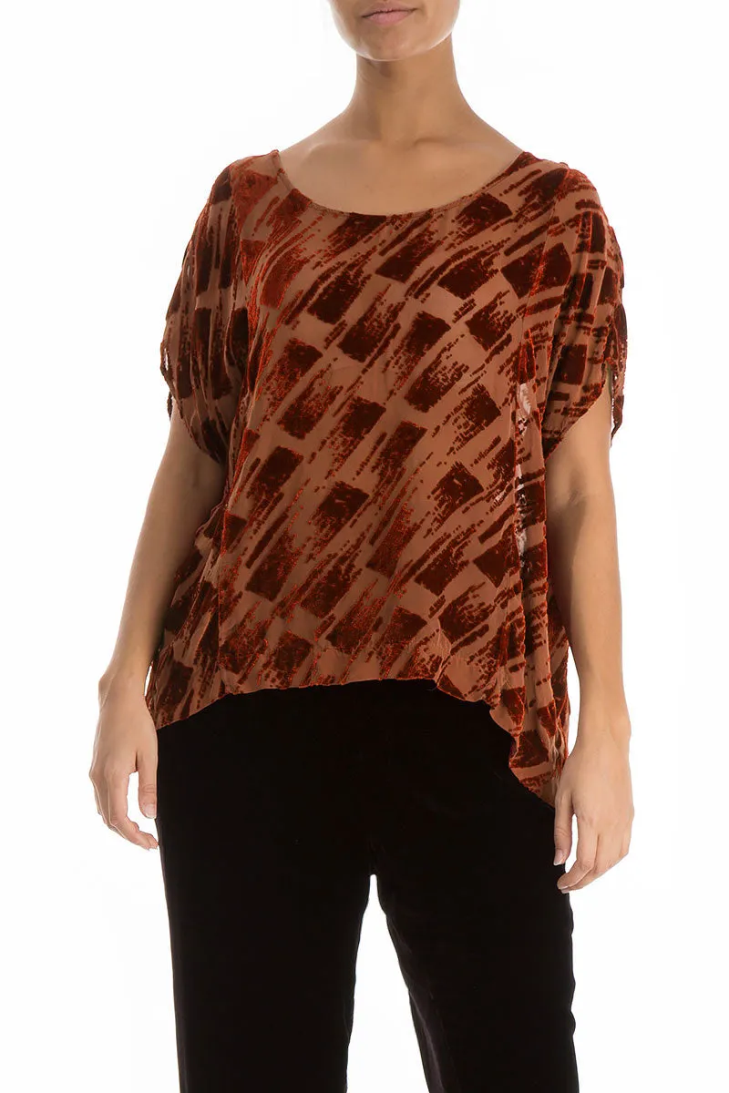 Boxy Devoré Brick Silk Velvet Blouse