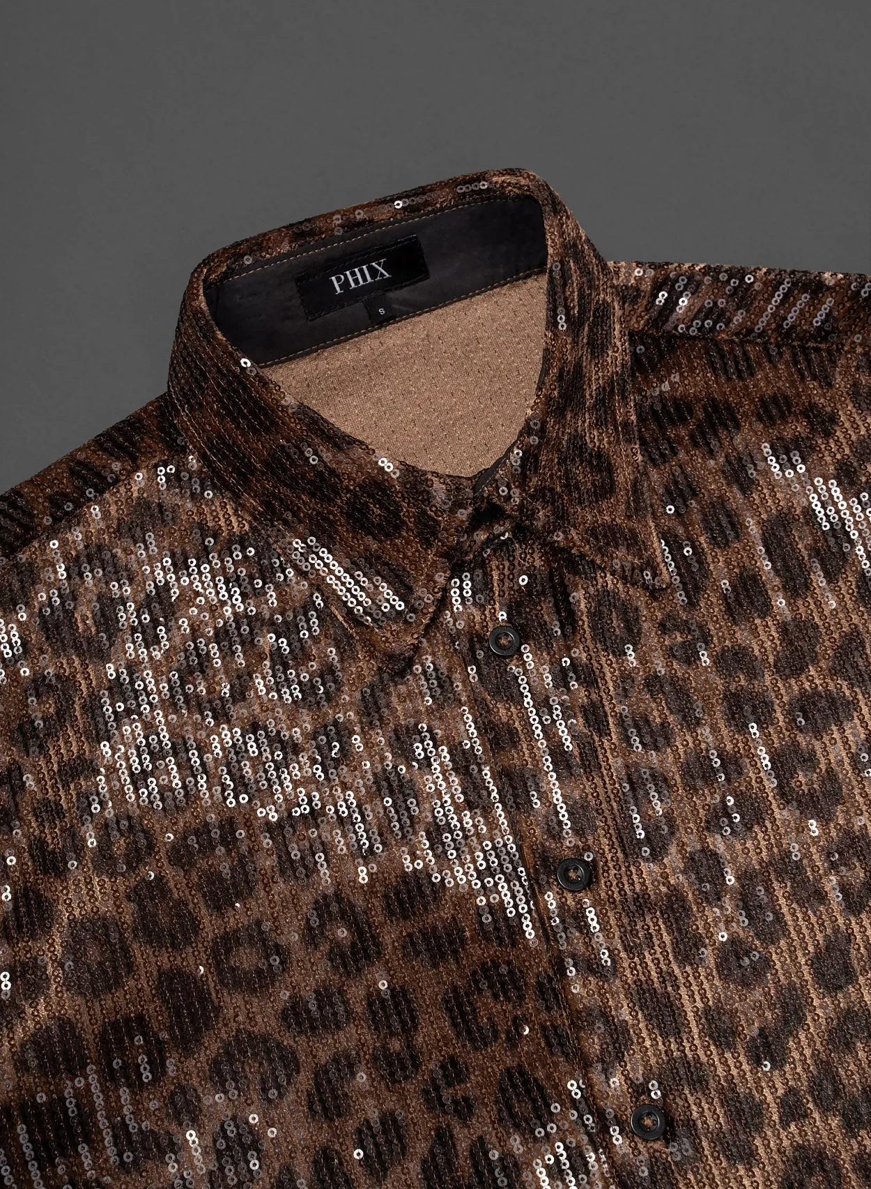 Brown Leopard Print Sequin Embellished Shirt