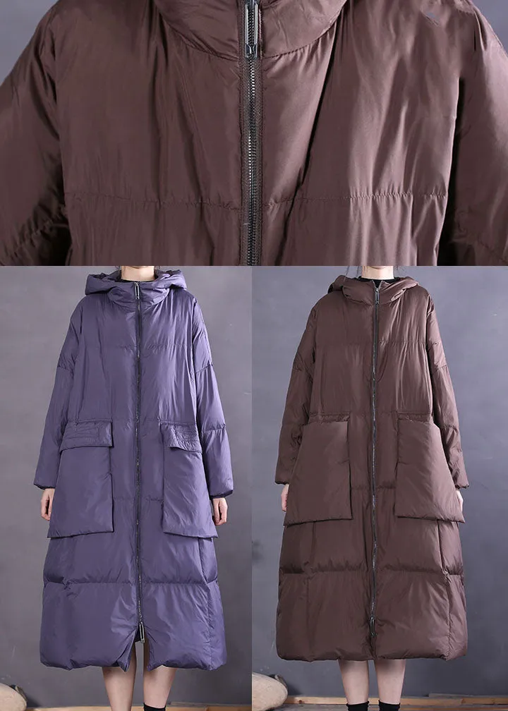 Chocolate Pockets Duck Down Down Coat Zip Up Winter