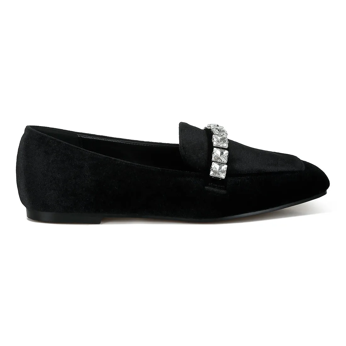 Diamante Strap Velvet Loafers