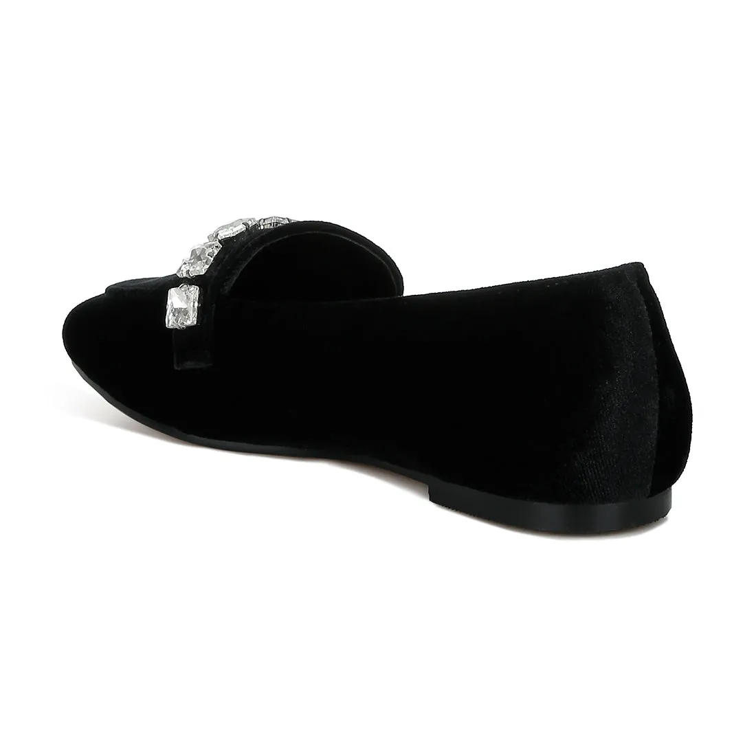 Diamante Strap Velvet Loafers