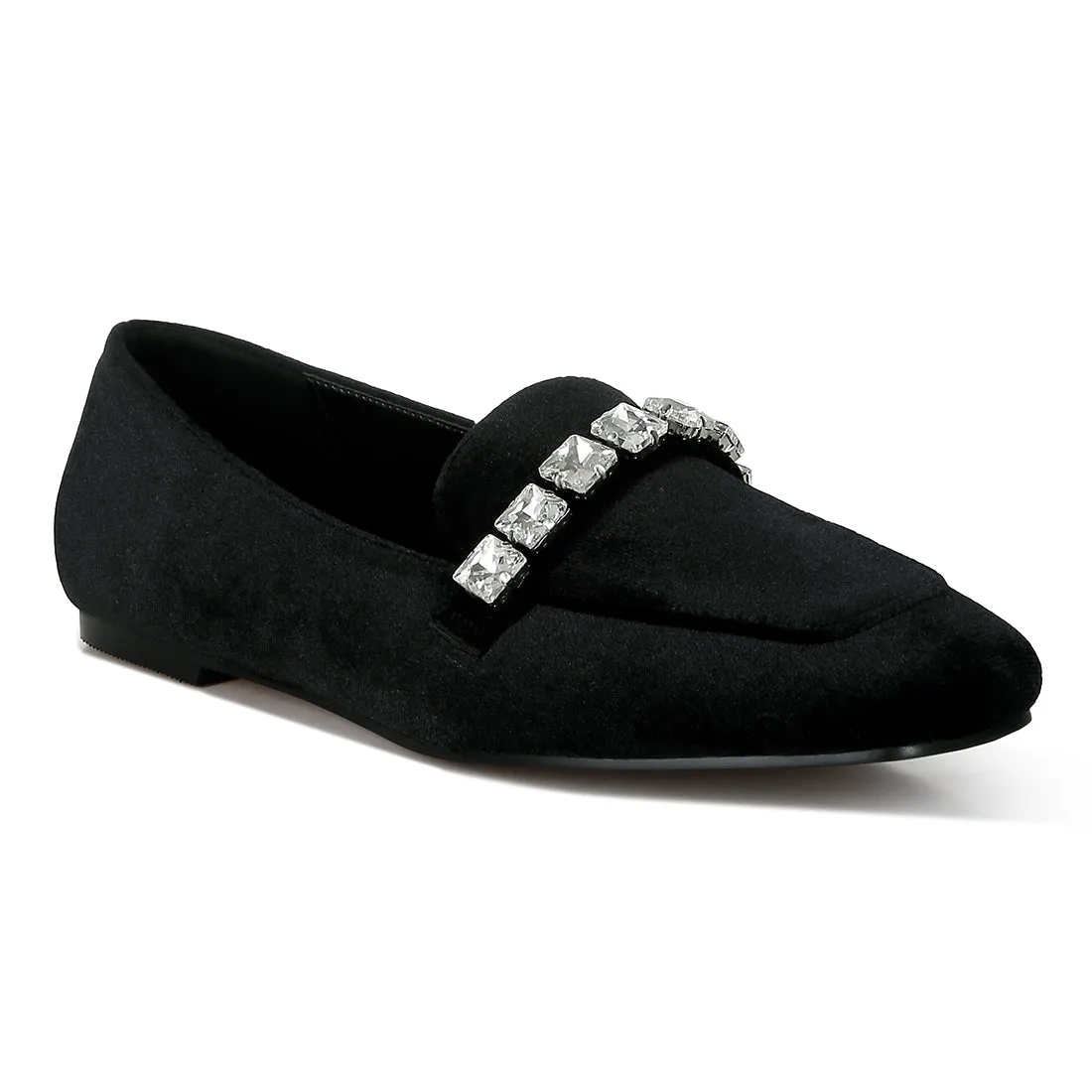 Diamante Strap Velvet Loafers