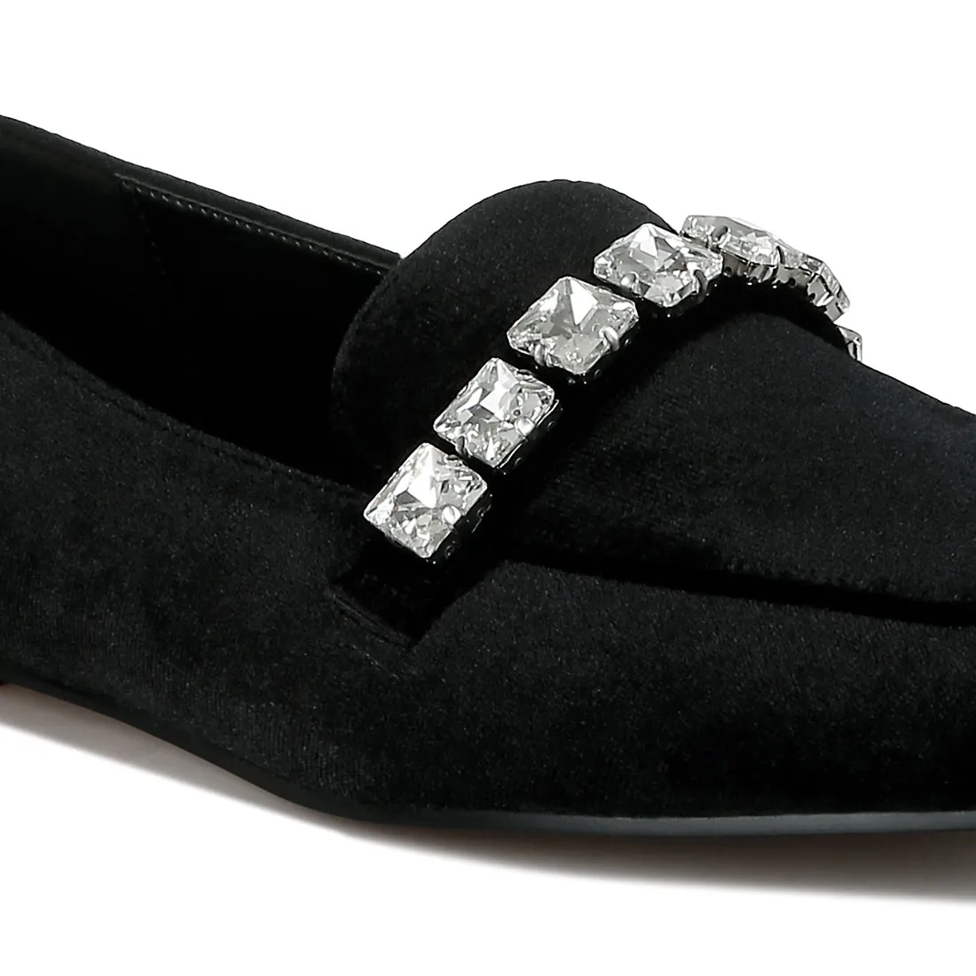 Diamante Strap Velvet Loafers