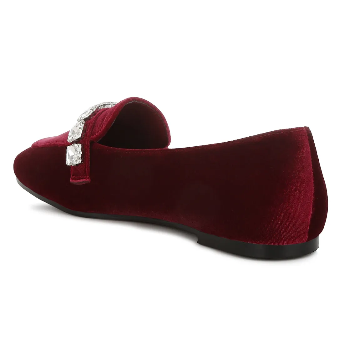 Diamante Strap Velvet Loafers