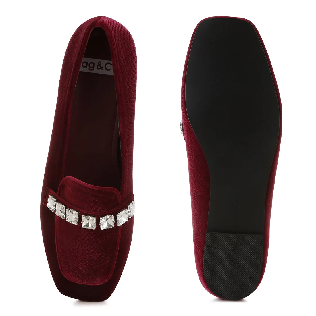 Diamante Strap Velvet Loafers