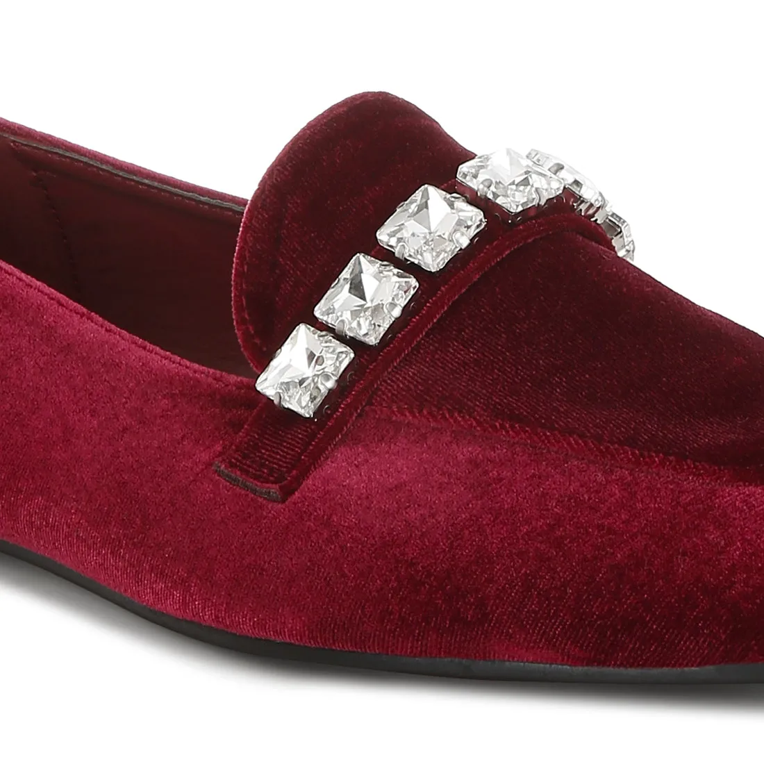 Diamante Strap Velvet Loafers