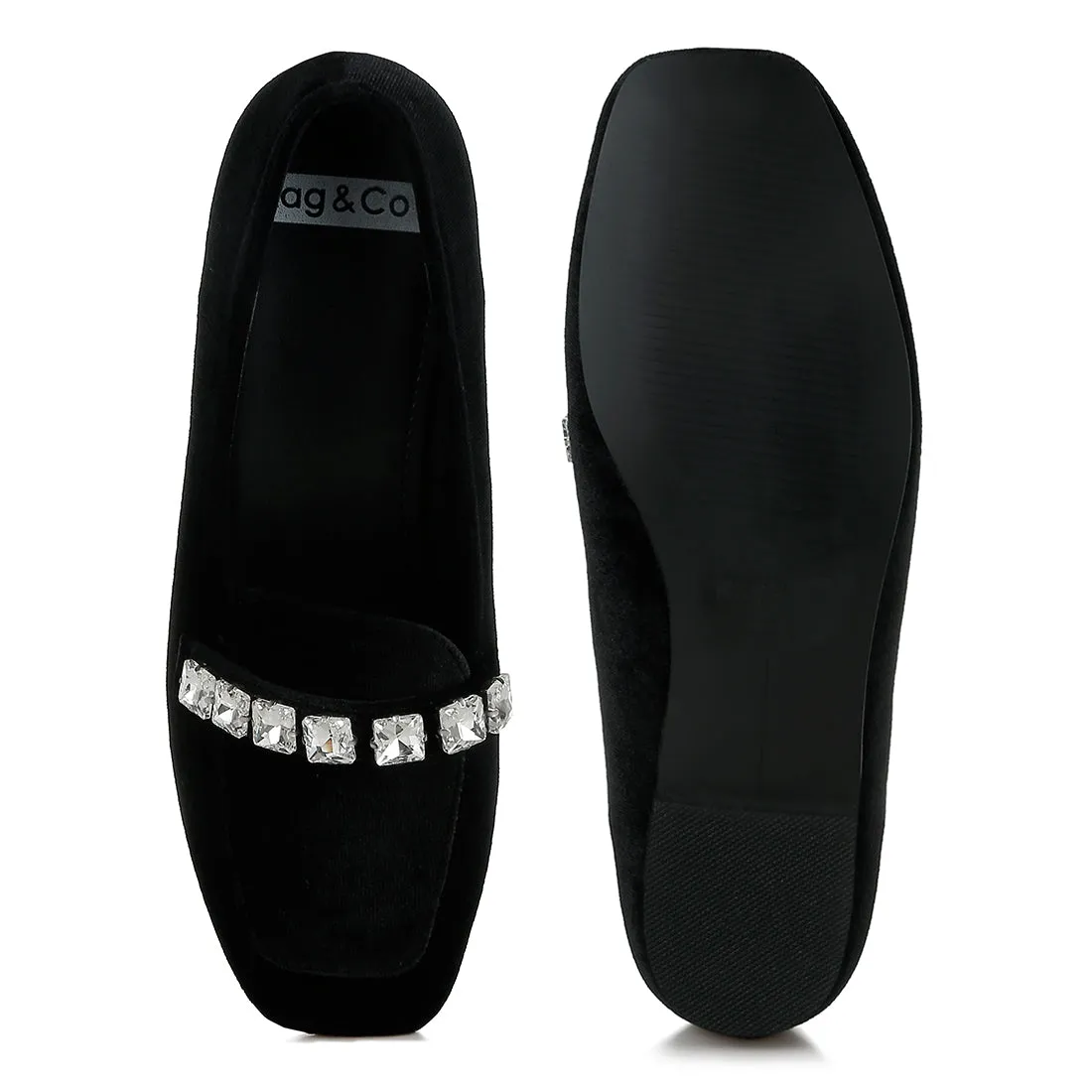 Diamante Strap Velvet Loafers