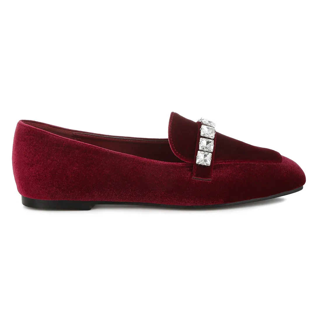 Diamante Strap Velvet Loafers