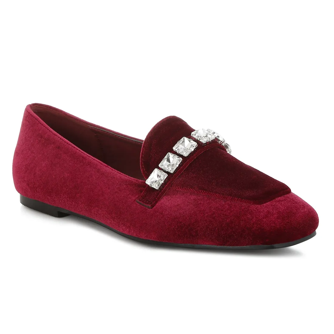 Diamante Strap Velvet Loafers