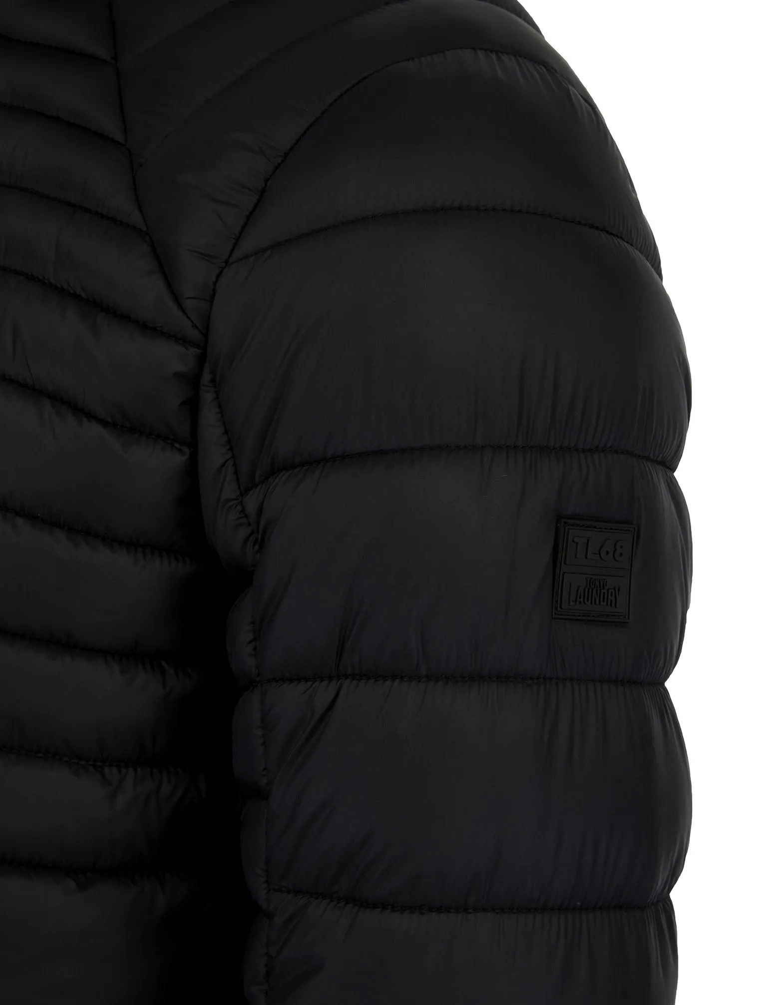 Ector Mult-Pocket Funnel Neck Quilted Puffer Jacket with Fleece Lined Collar in Jet Black - Tokyo Laundry