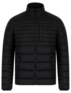 Ector Mult-Pocket Funnel Neck Quilted Puffer Jacket with Fleece Lined Collar in Jet Black - Tokyo Laundry