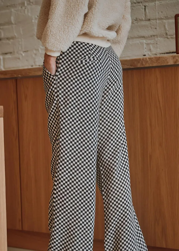 Emile et Ida Black and White Checkerboard Velvet Trousers