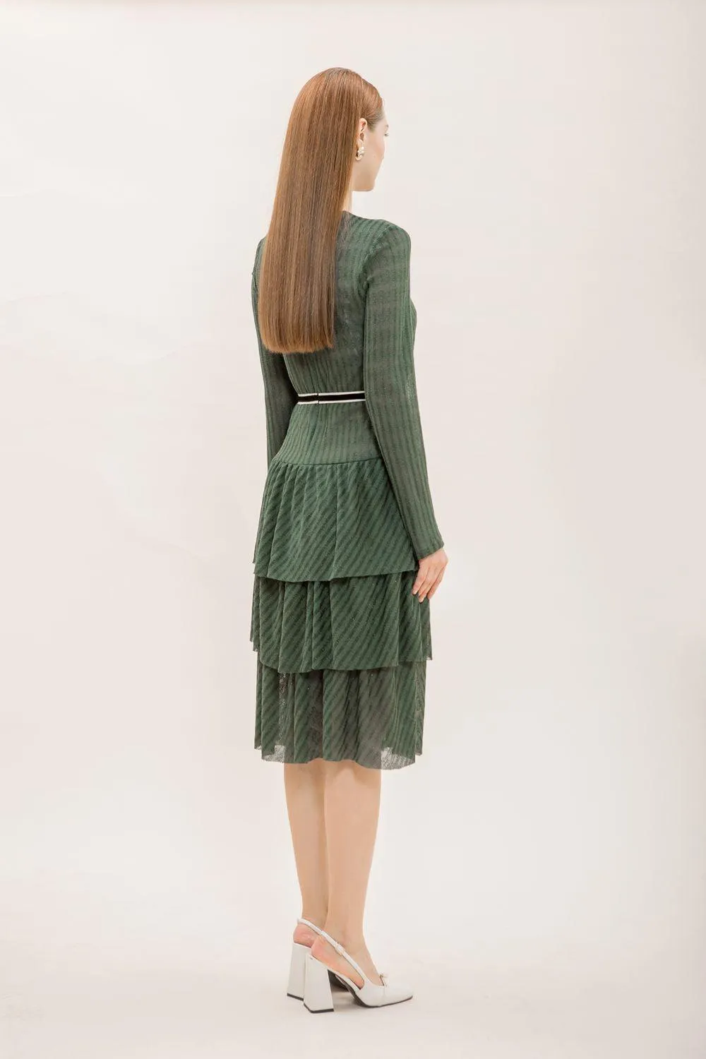 Emmeline A-line Layered Knitted Fabric Knee-length Dress