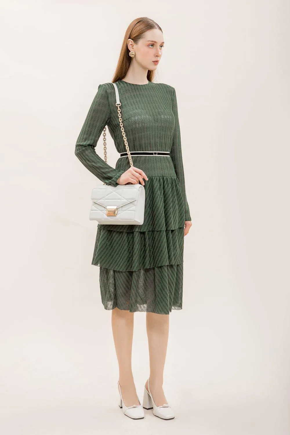 Emmeline A-line Layered Knitted Fabric Knee-length Dress