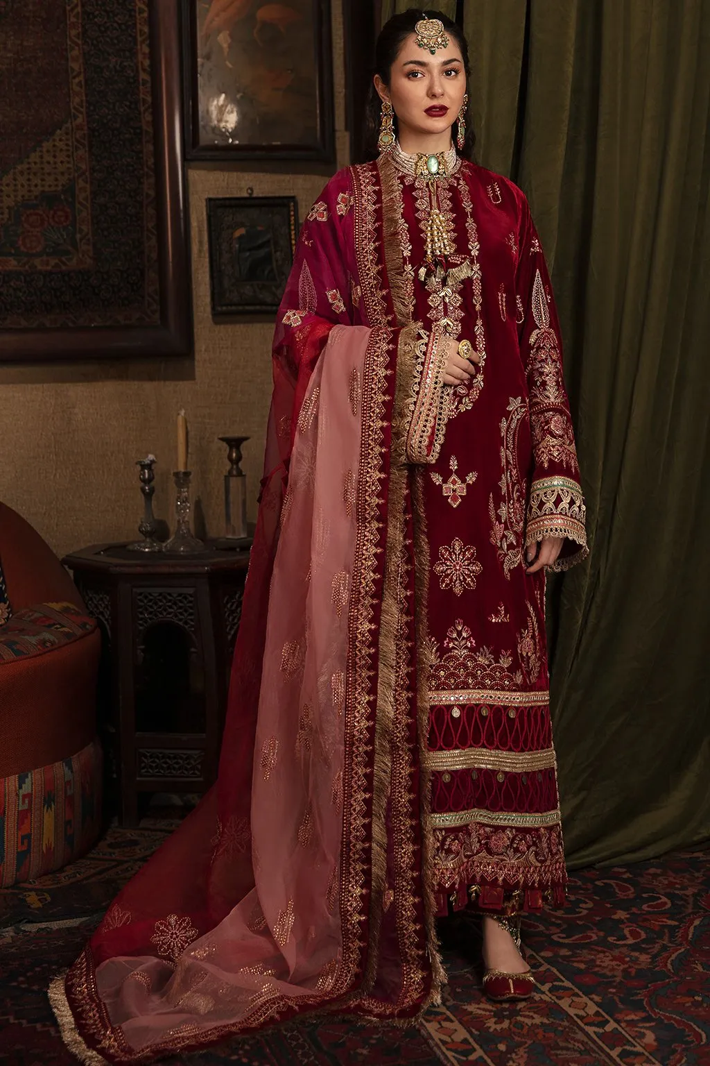 Fancy Velvet Pakistani Dress in Magenta Shade #PF297