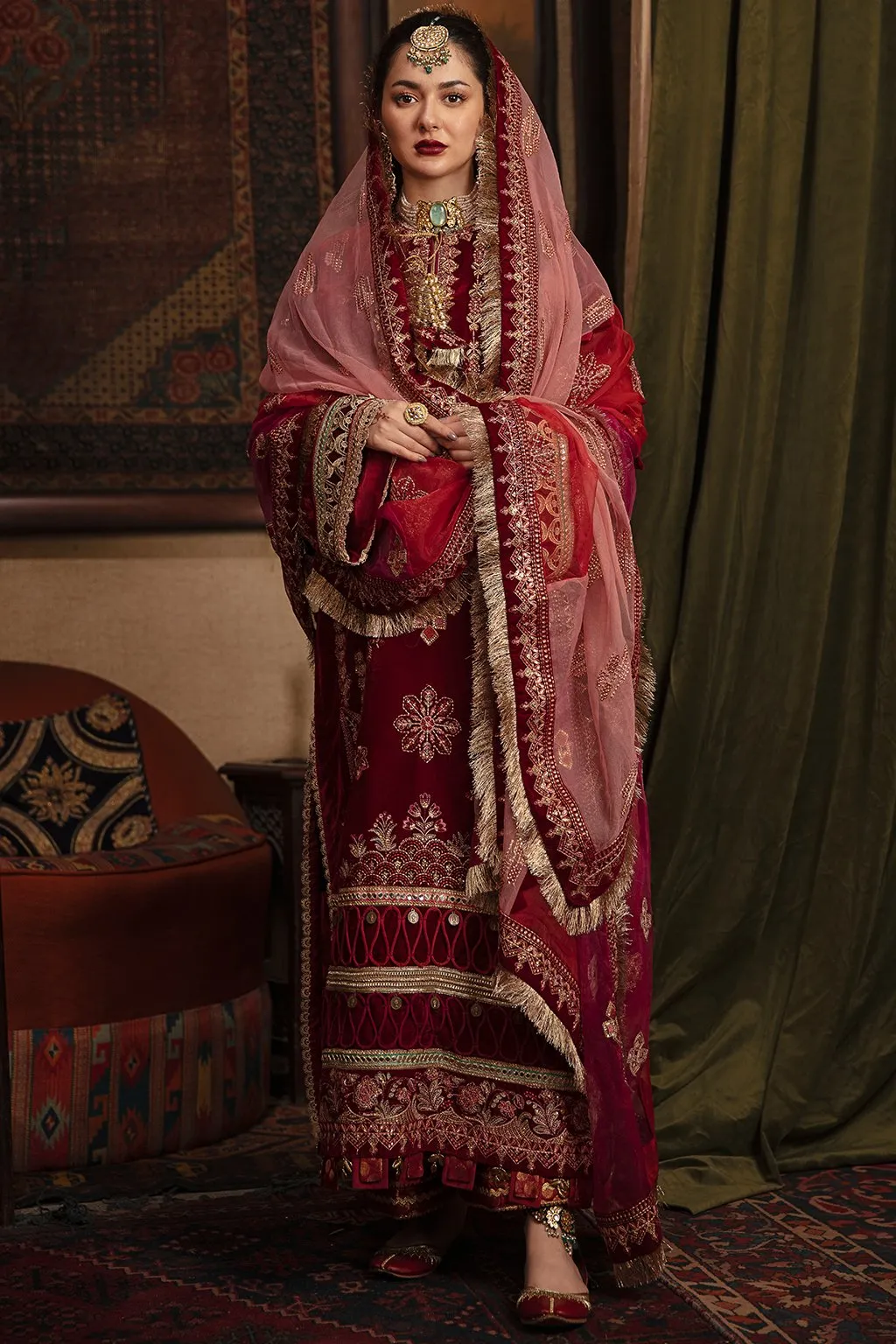 Fancy Velvet Pakistani Dress in Magenta Shade #PF297