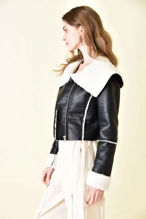 Faux Shearling Leather Jacket