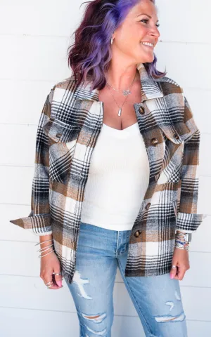 FLEECE COZY OVERSIZED PLAID SHIRT JACKET - Final Sale