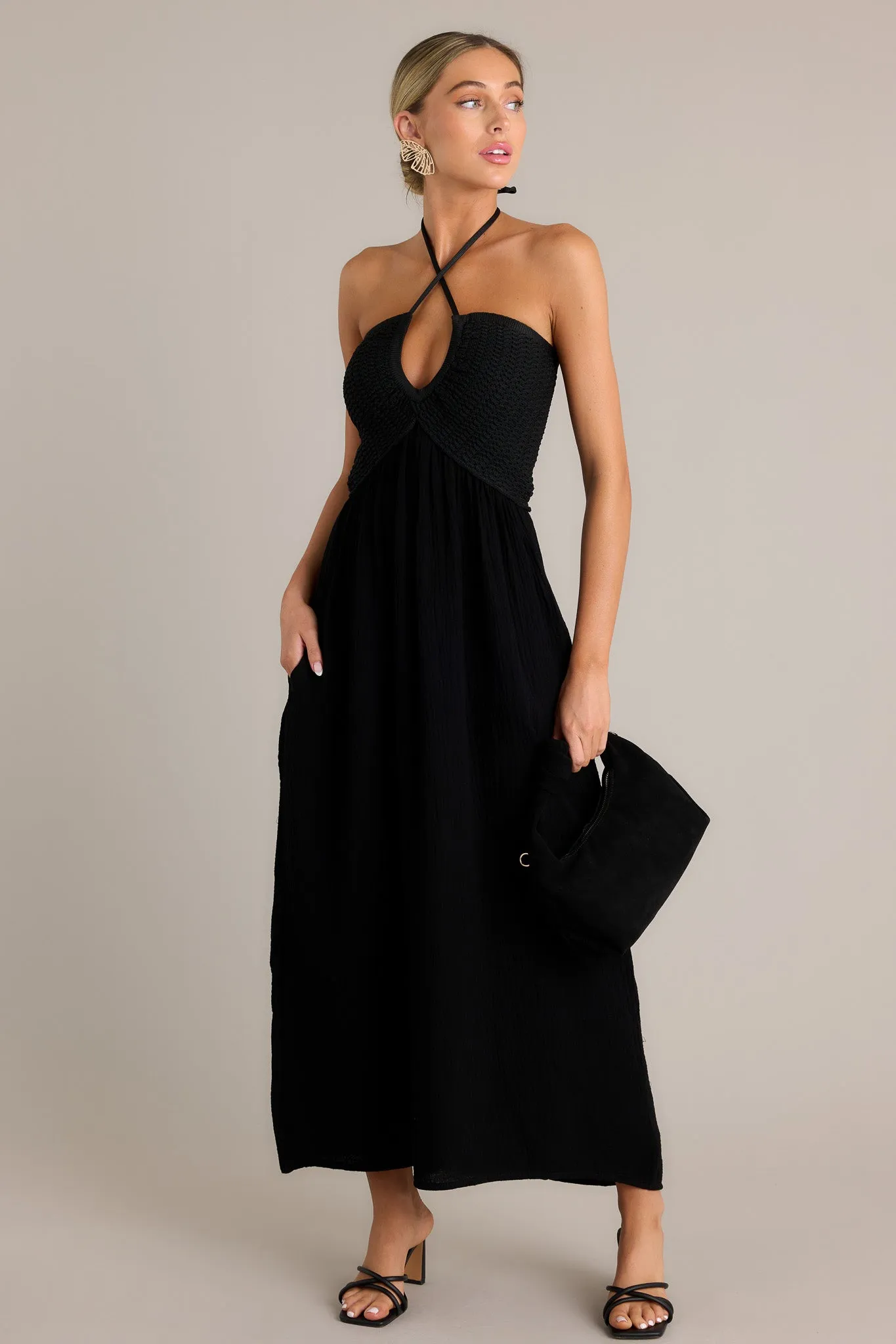 Graceful Flow 100% Cotton Black Maxi Dress