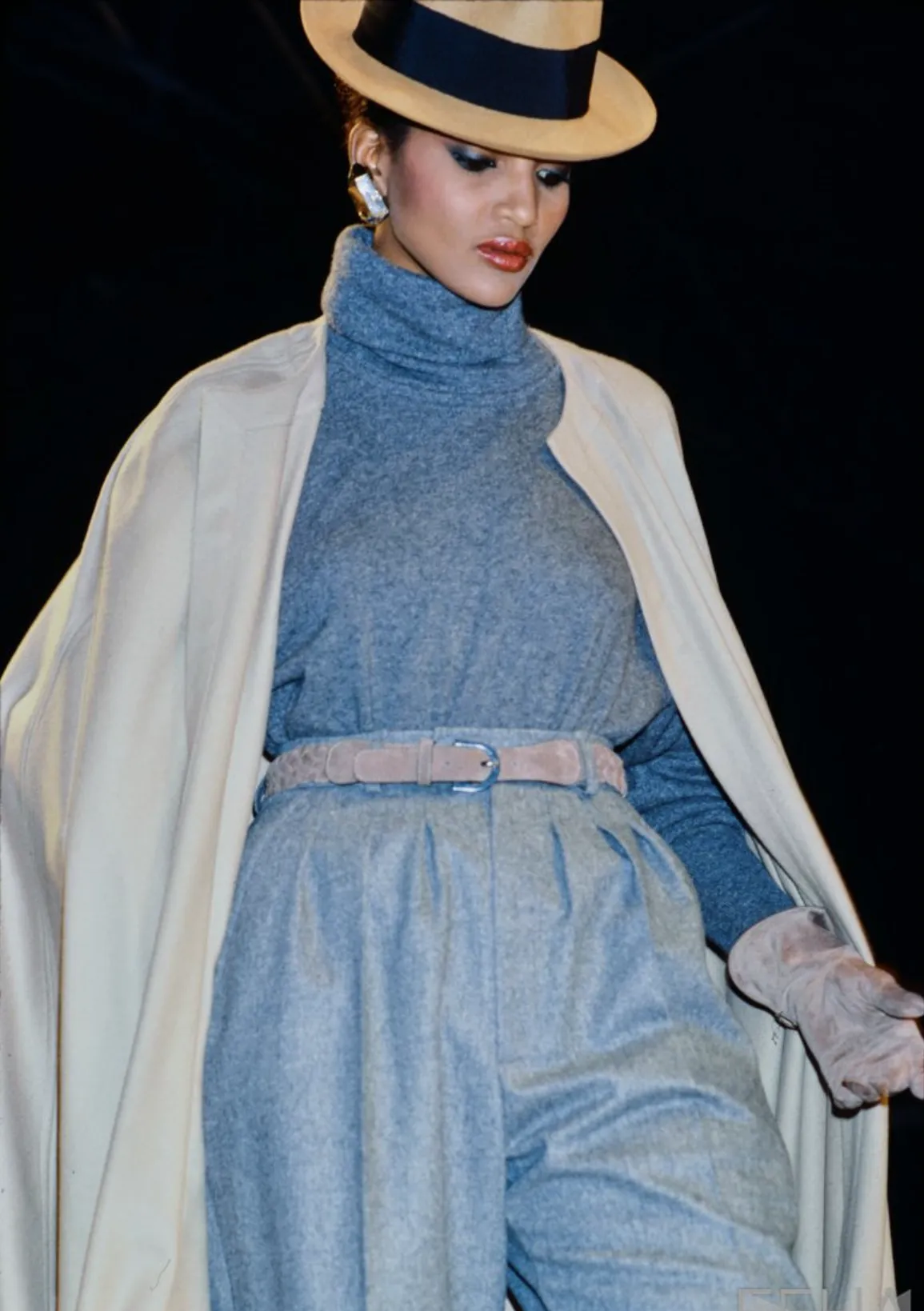 Iconic Fall 1988 Yves Saint Laurent Runway Chic & Minimalist Feeling Taupe Full Length Wool Cape